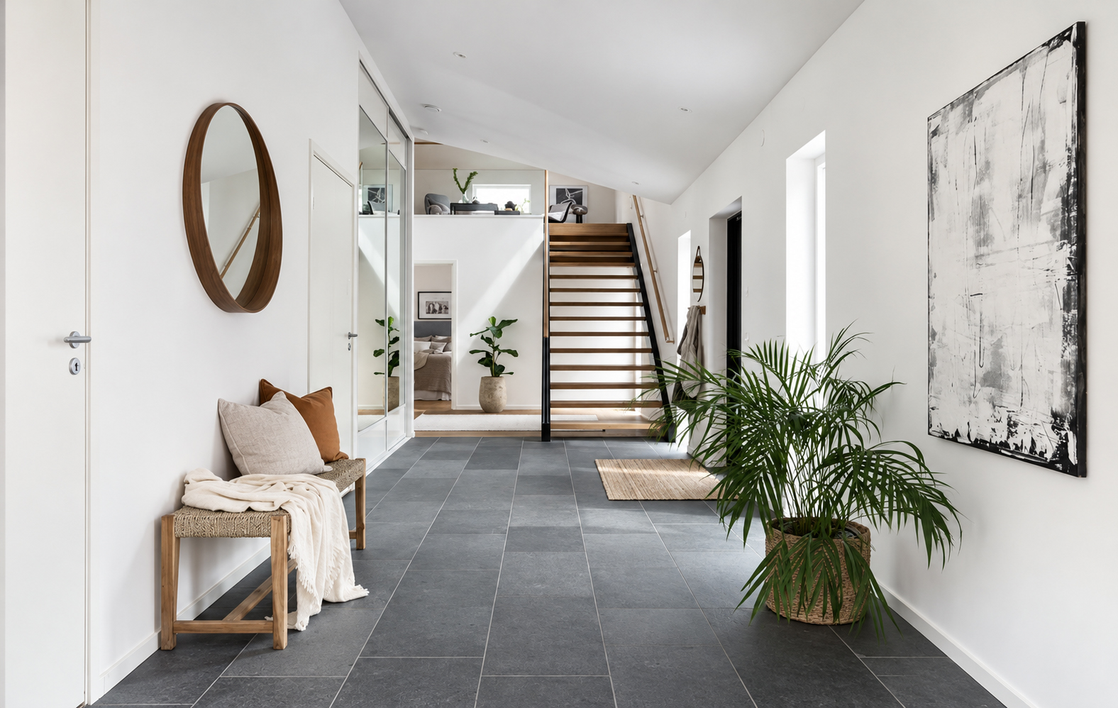 A contemporary living room with several connected smart-home devices